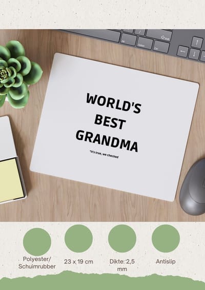 Akyol - world's best grandma it's true we checked Muismat - Oma - werelds beste oma - verjaardag - cadeautje voor oma - oma artikelen - kado - geschenk - 23 bij 19 cm