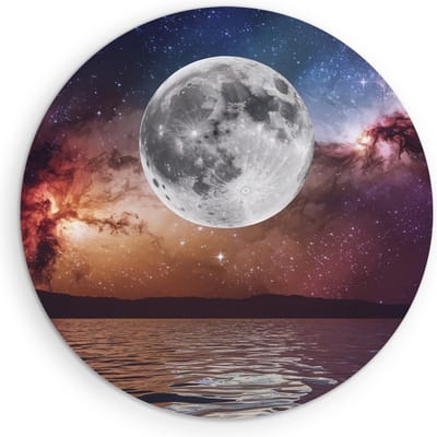 Saammp Muurcirkel Hout - Maan met sterrenhemel - Natuur - Ruimte - Ø 90 - Wandcirkel - Wanddecoratie Cirkel - Muurdecoratie Woonkamer - Slaapkamer decoratie - Rond Schilderij