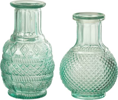 J-Line vaas Kano - glas - groen - 2 stuks - 14 cm hoog