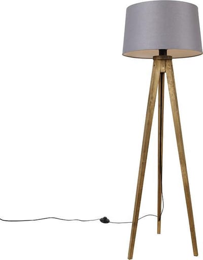 QAZQA tripod_classic - Landelijke Tripod | driepoot vloerlamp | Staande Lamp - 1 lichts - H 136 cm - Grijs - Woonkamer | Slaapkamer