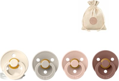 BIBS fopspenen T1 + speenzakje BolleToet - ivory, sand, blush, woodchuck - 0-6 maanden