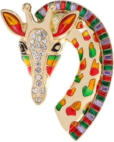 Zelto-Broche-Giraffe-Goudkleur-Bling-Oranje-Rood-Groen-Luxe-Broche Boetiek