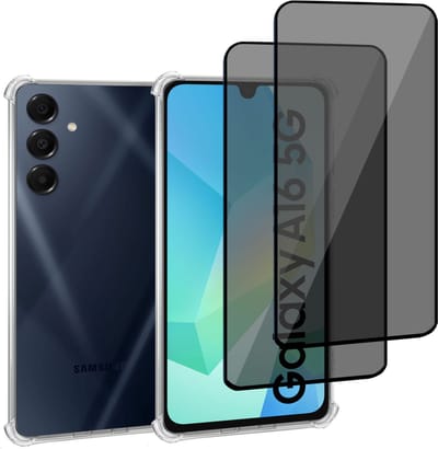 Geschikt voor Samsung Galaxy A16 5G - Hoesje + 2x Screenprotector – Gehard Glas Cover + Shock Proof Case - Transparant