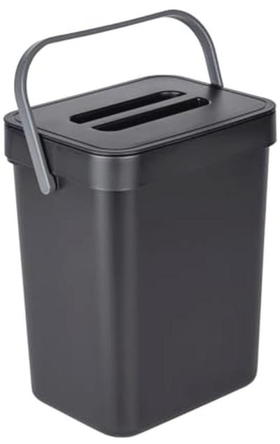 Compacte zwarte prullenbak met handvat en deurmontage optie - 5 liter