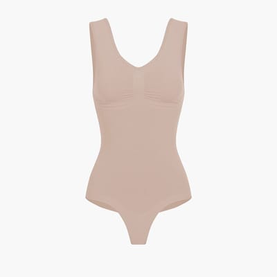 cfab - Tanktop bodysuit met corrigerende werking en koordjes - Beige - XS - Corrigerende Body - Naadlos - corrigerend ondergoed dames