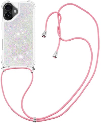 Coverup Hoesje - Geschikt voor iPhone 17 Hoesje - Coverup Liquid Glitter Back Cover met Koord - Wit