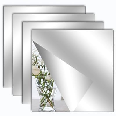 Set van 4 zelfklevende spiegelstickers 20x20 cm - Acryl muurdecoratie voor woonkamer, badkamer en slaapkamer