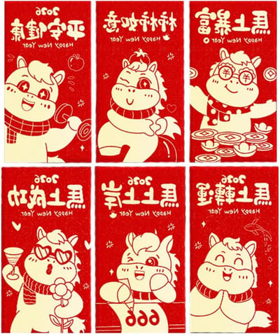Chinees Nieuwjaar Enveloppen - Geld Enveloppen Geluk - Traditionele Vieringen - Paardenmotief Ontwerp - 6 stuks - Rood
