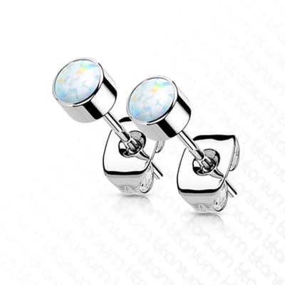 Oorbellen titanium opal bezel 0.8x6x3 - zilver - LMPiercings