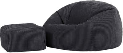 icon - Kingston XL Zitzak Fauteuil met Poef - Ribfluweel - Houtskool