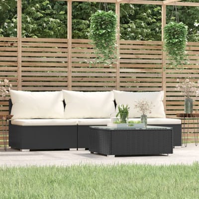 vidaXL - 4-delige - Loungeset - met - kussens - poly - rattan - zwart