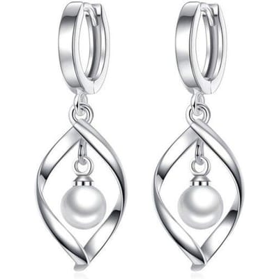 Nieuwe 925 Sterling Zilveren Dames Oorbellen Hanger Mode Parel All-match Paar Twist Oorbel Sieraden Cadeau white
