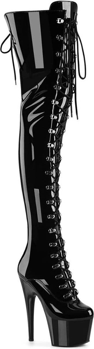 Pleaser - ADORE-3022 Plateau Overknee Laarzen - US 6 - 36 Shoes - Zwart