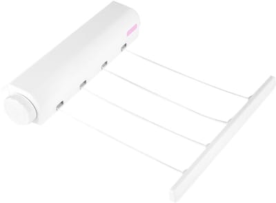 Dailygoods- Droogrek Intrekbaar 3,2 m - 4-lijns Ontwerp - Wandgemonteerd - Geschikt voor Binnen - Eenvoudig te Bevestigen - Inclusief Stretchtouw - Waslijn