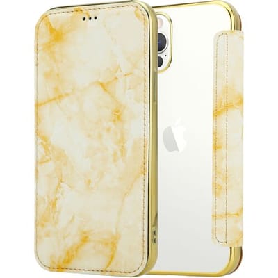 ShieldCase Marble Gold geschikt voor Apple iPhone 12 Pro Max Wallet flip case - Hardcase bookcase hoesje marmer look - Goud kleurig telefoonhoesje marmeren uitstraling - Book Case met pasjeshouder