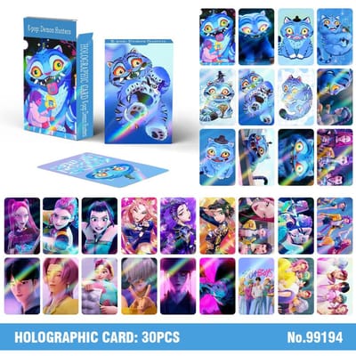 30 STUKS Anime Kpop Demon Hunter Meisjesgroep Verzamelbaar Spel Dubbelzijdige Laser Kaart Verzamelset voor Fans Holografische Kaarten Speelgoed blue