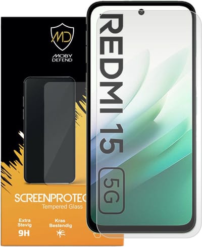 MobyDefend Screenprotector - Geschikt voor Xiaomi Redmi 15 5G - Case-Friendly Screensaver - Gehard Glas