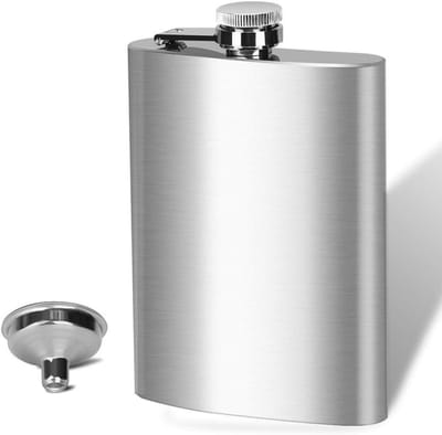GELLDG Roestvrijstalen flessenset - Flesjesset van 224 ml - Inclusief 1 trechter - Draagbare fles - Compacte lekvrije alcoholfles - 220 ml - Zilver