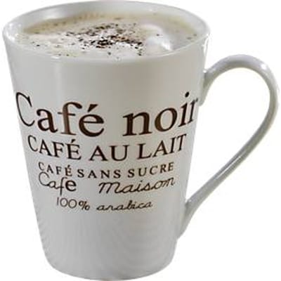 Koffiemokken set FAKT, 6 kopjes, elk 0,25 l, porselein, wit met bruine decoratieve print, 6 kopjes, porselein, wit met bruine decoratieve opdruk