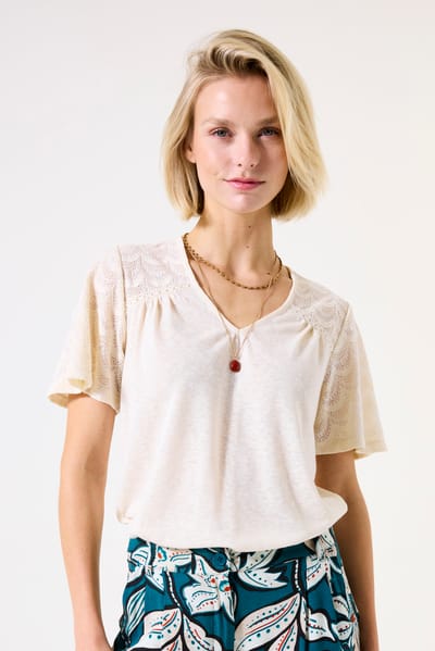 GARCIA Dames Effen T-shirt Wit Korte mouw