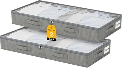 KZQ Opbergbox voor onder het bed - Grote opbergbox met ritssluiting - Opvouwbare kledingkast - opbergdoos - 100×50×10 cm - Geschikt voor kleding, beddengoed en dekens - 2 stuks