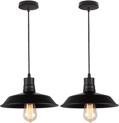 2 Stuks Hanglamp Woonkamer Industrieel Binnenkroonluchter Kroonluchter Plafondlamp Slaapkamer Zwart