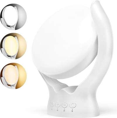 Daglichtlamp, 10.000 lux fototherapielamp zonder UV, daglichtlamp met 3 kleurtemperaturen, 4 timers en 5 instelbare helderheidsstanden en geheugenfunctie (wit)