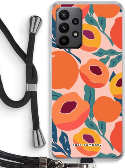 Case Company® - Hoesje met koord geschikt voor Samsung Galaxy A23 hoesje met Koord - Perzik - Telefoonhoesje met Zwart Koord - Bescherming aan alle Kanten en Over de Schermrand