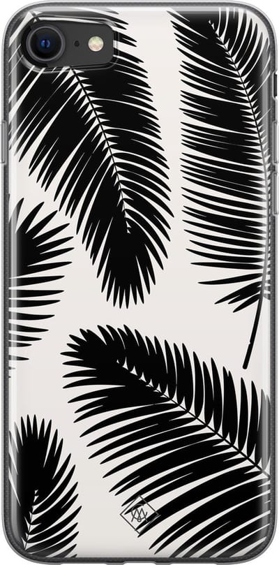 Casimoda® hoesje - Geschikt voor iPhone SE (2020) - Palm Leaves Silhouette - Siliconen/TPU telefoonhoesje - Backcover - Planten - Zwart