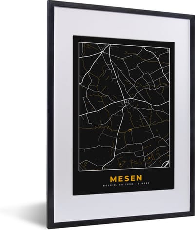 Fotolijst incl. Poster - Mesen - Goud - Kaart - Plattegrond - Stadskaart - 30x40 cm - Posterlijst