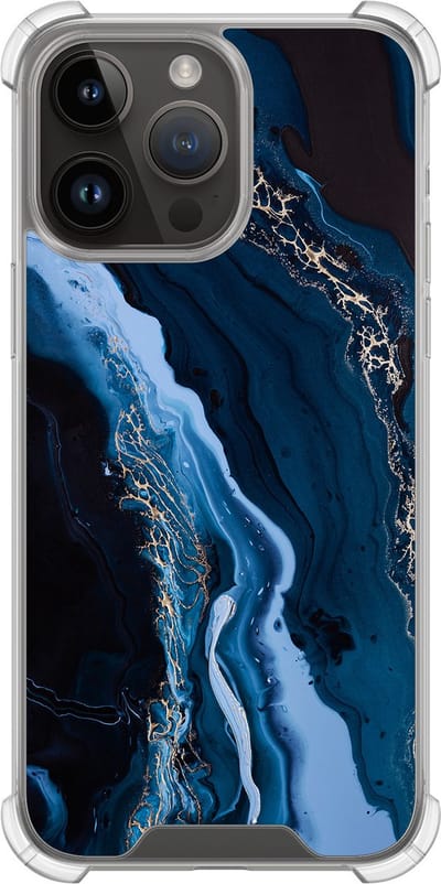 Shockproof hoesje - Geschikt voor iPhone 14 Pro Max - Marmer lagoon blauw - Extra sterke case - TPU/polycarbonaat - Marmer - Blauw, Transparant
