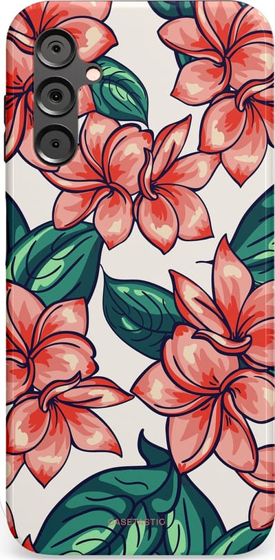 Casetastic hoesje geschikt voor Samsung Galaxy A14 (2023) 5G / Samsung Galaxy A14 (2023) 4G - Dubbellaagse bescherming - Bloemenparadijs - Fashion Case - Petrol Koraal Perzik Wit
