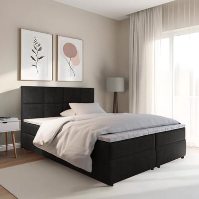 Boxspring met opbergruimte Sam - 140x200 cm - Zwart - Inclusief Topper - Bed met Opbergruimte - Opberg boxspring - Bonellvering tot 100 kg