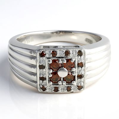 Cavill - Zilveren Herenring met 0,39 ct Fancy Diamanten - 925 Sterling Zilver met Platinelaag - Elegante Moderne Ring - Ronde Briljantgeslepen Stenen