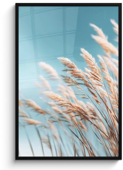 Poster in lijst - Fotolijst 80x120 cm - Posters - Siergras - Wind - Lichtbruin - Posterlijst zwart - Decoratie - Wanddecoratie woonkamer - Muurdecoratie slaapkamer