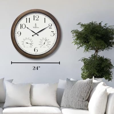 Grote waterdichte buitenklok met thermometer 60 cm - Weerbestendig en gemakkelijk af te lezen wandklok voor binnen en buiten