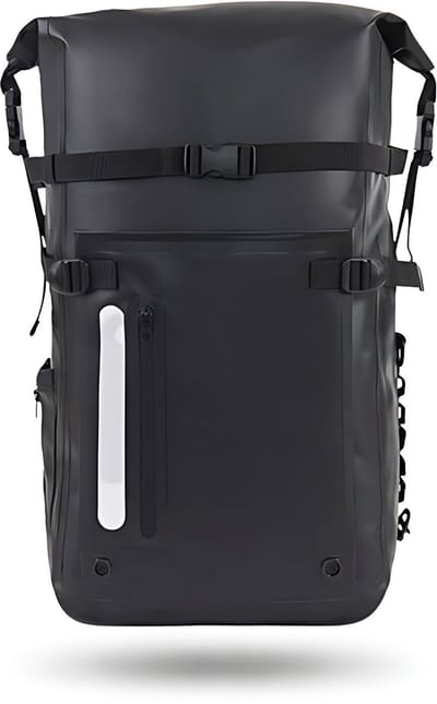 CarryQuest® - 30L Waterdichte Dry Bag Rugzak - 500D PVC Droge Tas met Rolsluiting, Vinnenvak, Borst- & Tailleriem, Rugventilatie & Gewatteerde Schouderbanden - 60x33x15 cm - Zwart
