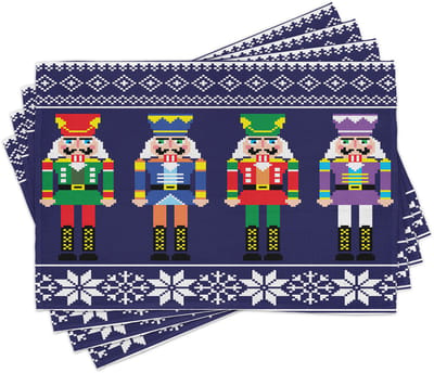 New Bed Kerstmis Retro Notenkrakers en Sneeuwvlokken Set van 4 Placemat voor Eettafel, Wasbare Stof met Antislip Achterkant