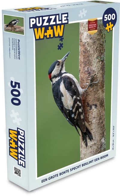 Puzzel Een grote bonte specht beklimt een boom - Legpuzzel - Puzzel 500 stukjes