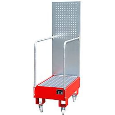 Verrijdbare lekbak LPW 60-3, met geperforeerde plaatwand, van staal, capaciteit 2 x 60 liter vat, rood