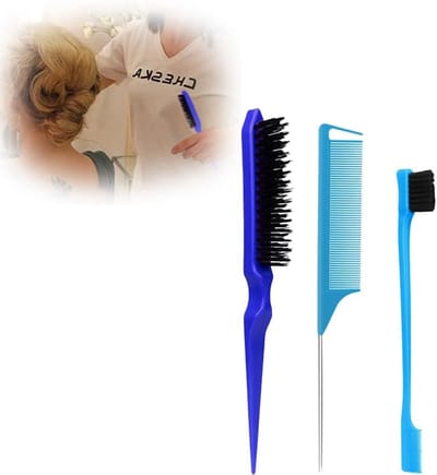 3-delige Haarverfborstelset met Bilaterale Borstels en Taille Kam voor Kappers en Thuisgebruik, Geschikt voor Vrouwen, Kinderen en Baby's (Blauw)