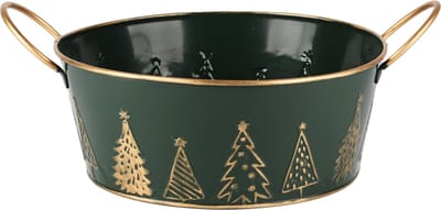 Dekoratief | Bakje rond 'Festive Trees', groen/goud, metaal, 33x25x10cm | A245787