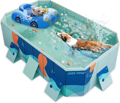 Opvouwbare Zwembad voor Honden en Huisdieren, 2.23 m, Stevige PVC Tuinpool met Afvoerklep, Antislip Bodem, Inclusief Speelballen en Reparatieset, Ideaal voor Zomerplezier