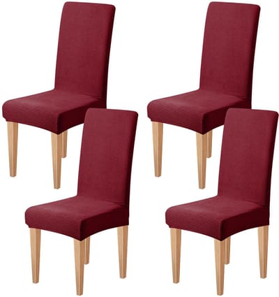Stoelhoes, jacquard-stof, voor eetkamer, rekbaar, stoelhoes, pasvorm, universele stoelbescherming, voor keuken, vuilafstotend, 4 stuks, rood