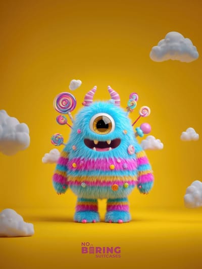Kinderkoffer blauw - Kleurrijk eenogig monster