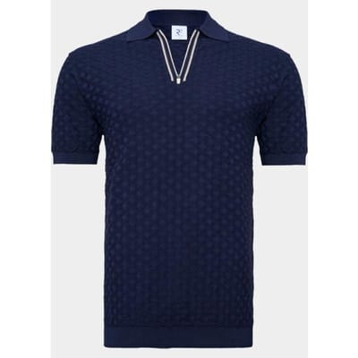 R2 Amsterdam Polo korte mouw Blauw Zipper Polo Short Sleeve Cott 132.POLO.018/010