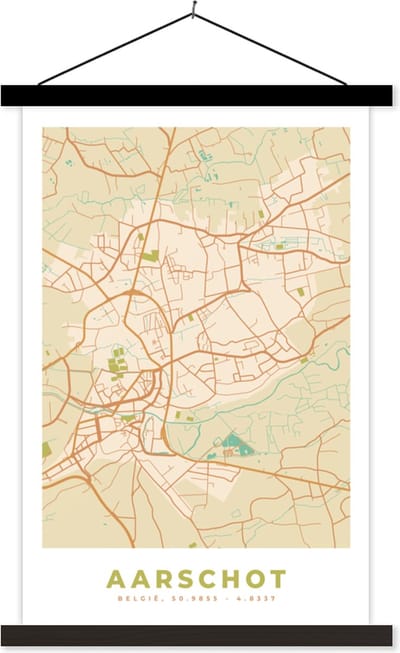 Posterhanger incl. Poster 40x60 cm - Schoolplaat - België - Aarschot - Stadskaart - Kaart - Plattegrond - Textielposter - Zwarte latten - Stadskaart