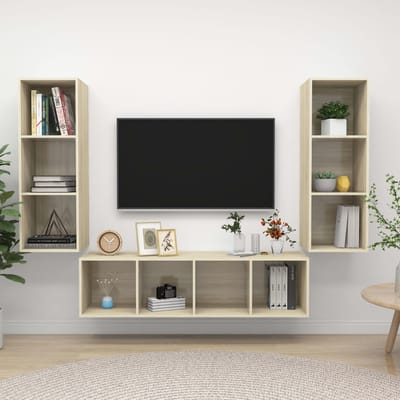 vidaXL - 3-delige - Tv-meubelset - bewerkt - hout - sonoma - eikenkleurig