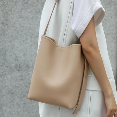 Nieuwe Dames Tas van Echt Leer High-end Emmer Tas met Grote Capaciteit Schoudertas Dames Eenvoudige Draagtas brown