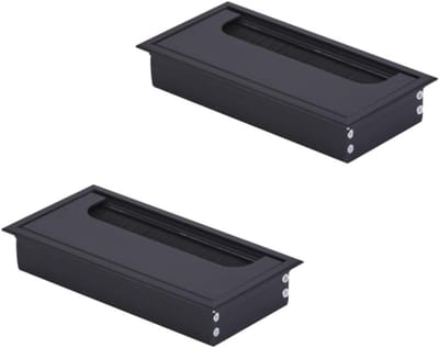 Cosensi - Kabeldoorvoer voor bureau - Set van 2 - 160 mm - Aluminium met borstelafdichting - Geschikt voor tafel, kantoor en werkbladen - Kabelgoot voor meubels - Rechthoekig model.